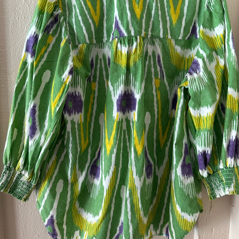 GORGEOUS ANTHROPOLOGIE GREEN PRINT 3/4 SLEEVE W/BUTTONS BLOUSE TOP WOW L - Picture 2 of 5